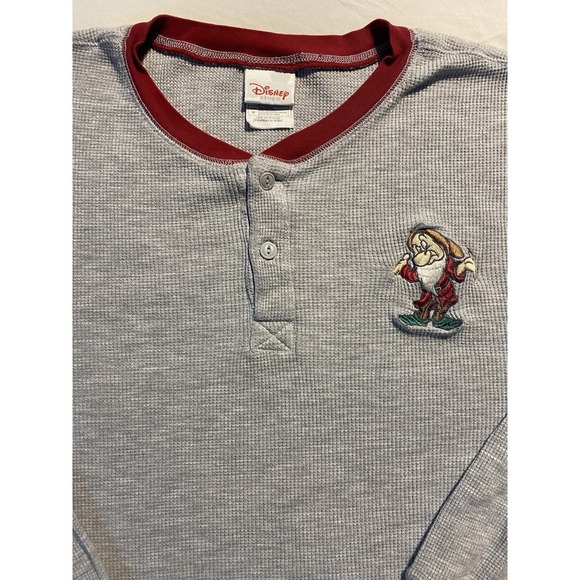 Vintage Disney Store 'Grumpy' Waffle Knit Long Sleeve Henley Thermal Gray Mens M - Picture 1 of 9